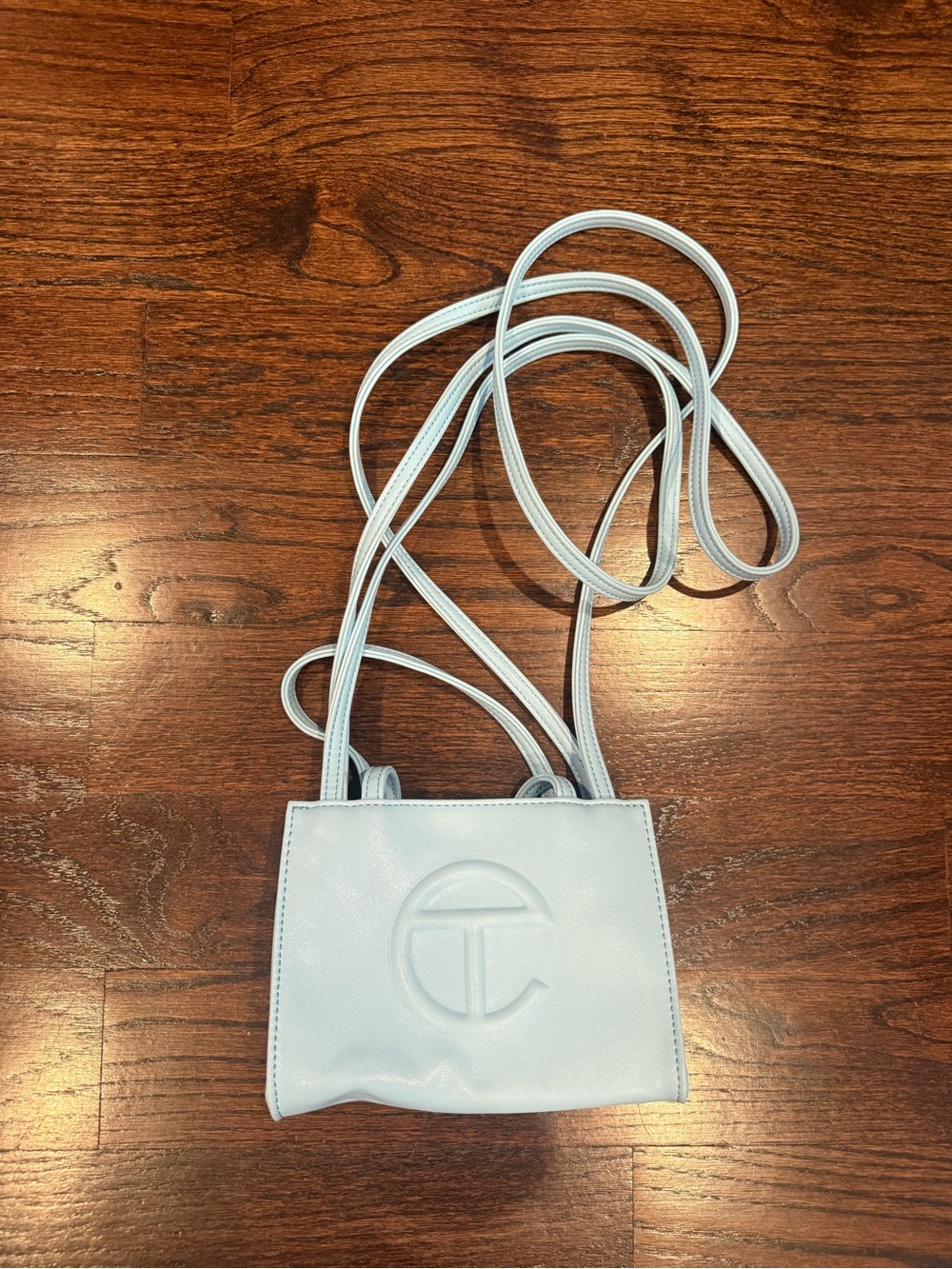 Telfar Light Blue Mini Crossbody Bag with Embossed Logo